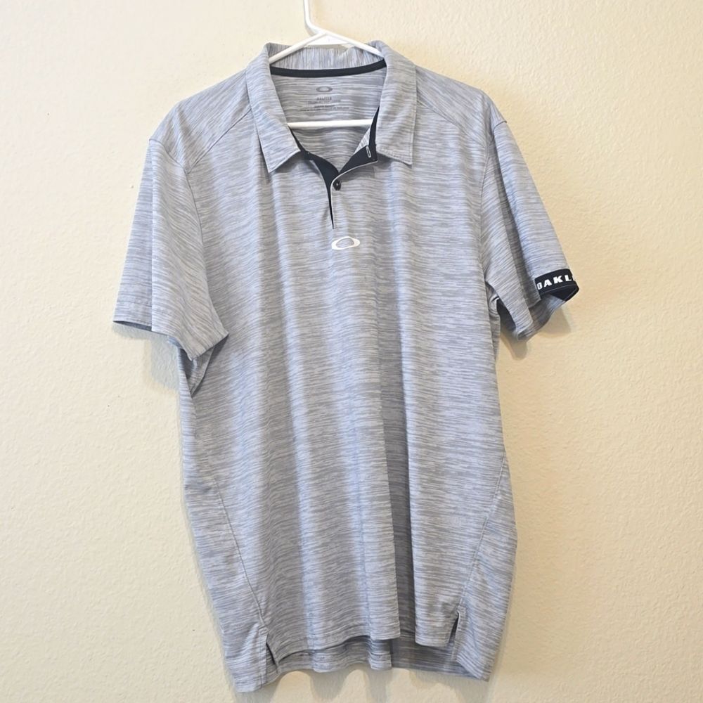Oakley Tailored Fit Polo Shirt Mens XXL Heather Gray Short Sleeve Spellout, Golf
